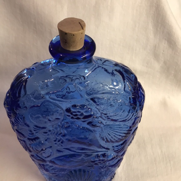 Cobalt Blue Bottle with Sea Shell Design by Libbey Made in Canada - Picture 6 of 10